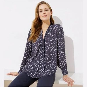 Loft Gray Hen Chicken Tie Neck with Bow Flowy Blouse Top